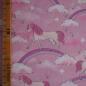 Preview: REST Baumwollstoff Motivdruck Einhorn auf Regenbogen rosa